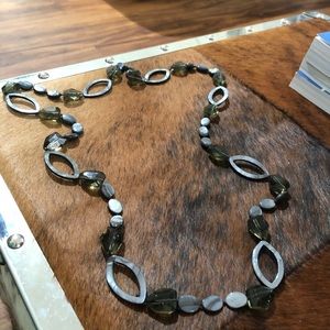 Hematite/gray stone & glass long necklace